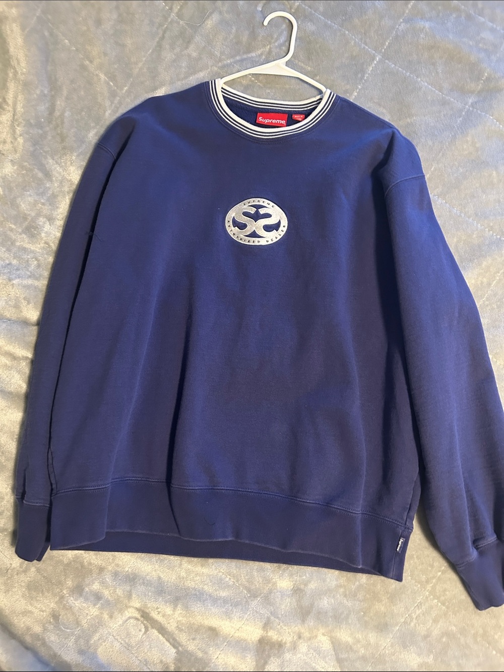 Supreme Navy Crewneck with White Embroidered Logo